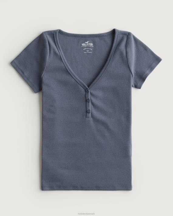 Hollister Kvinder kortærmet v-hals henley 2H8Z419 toppe flåde