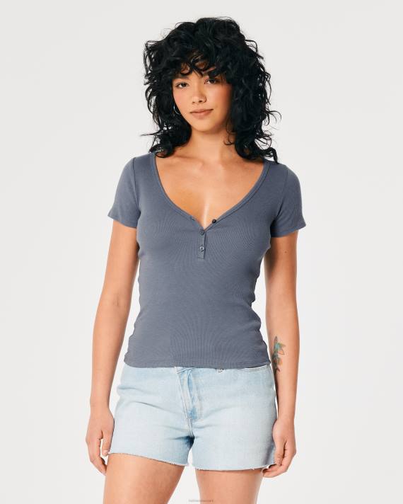 Hollister Kvinder kortærmet v-hals henley 2H8Z419 toppe flåde