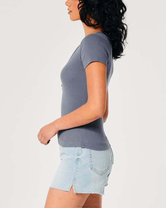 Hollister Kvinder kortærmet v-hals henley 2H8Z419 toppe flåde