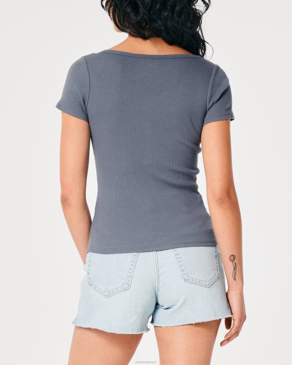 Hollister Kvinder kortærmet v-hals henley 2H8Z419 toppe flåde