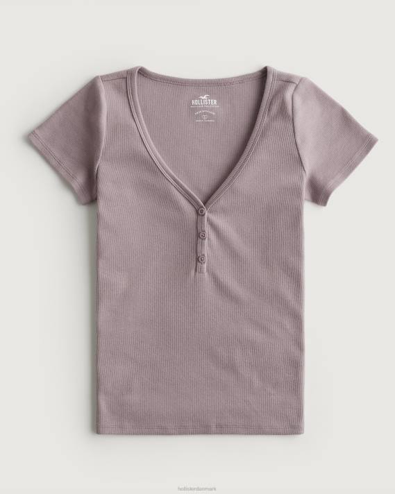 Hollister Kvinder kortærmet v-hals henley 2H8Z87 toppe lilla grå