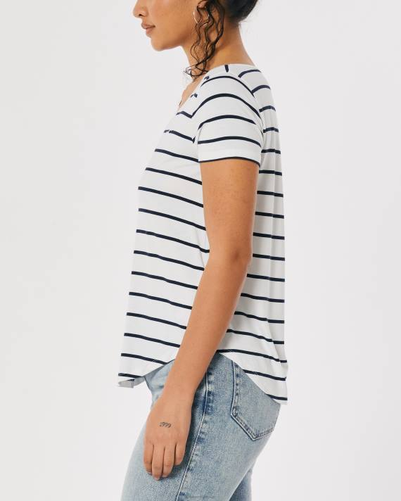 Hollister Kvinder let logo ikon v-hals t-shirt 2H8Z204 toppe hvid stribe