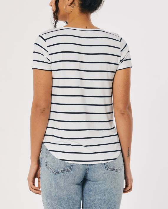 Hollister Kvinder let logo ikon v-hals t-shirt 2H8Z204 toppe hvid stribe