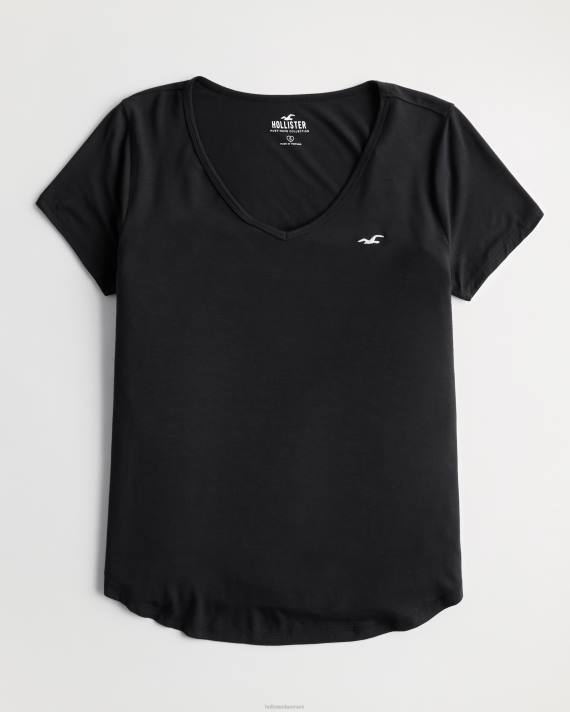 Hollister Kvinder let logo ikon v-hals t-shirt 2H8Z36 toppe sort