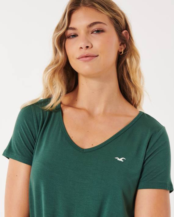 Hollister Kvinder nem ikon t-shirt med v-hals 2H8Z69 toppe mørkegrøn