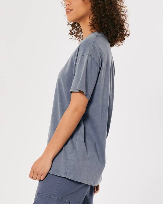 Hollister Kvinder oversized crew t-shirt 2H8Z63 toppe blå