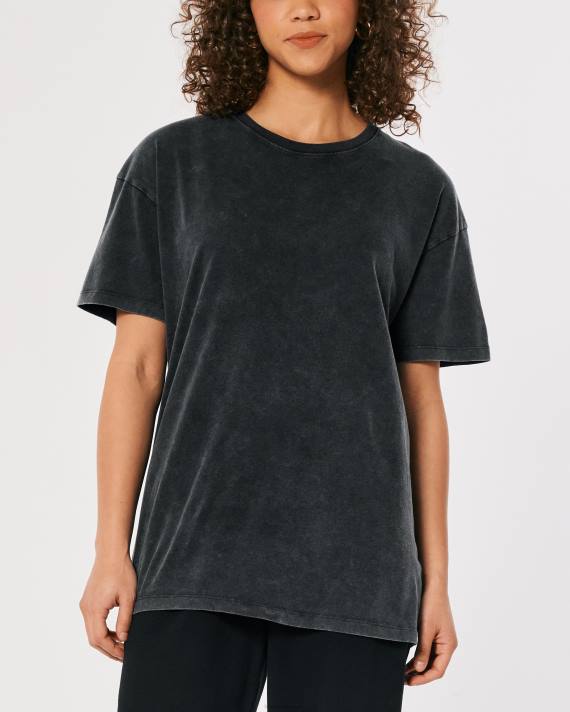 Hollister Kvinder oversized crew t-shirt 2H8Z89 toppe sort
