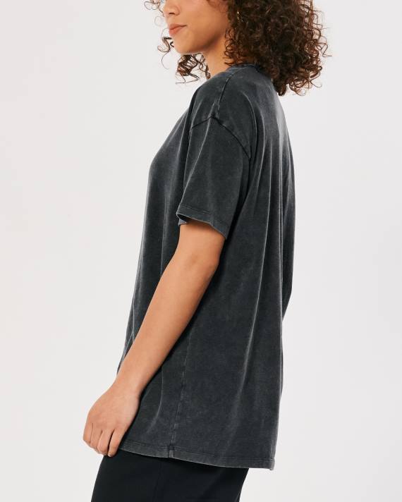Hollister Kvinder oversized crew t-shirt 2H8Z89 toppe sort