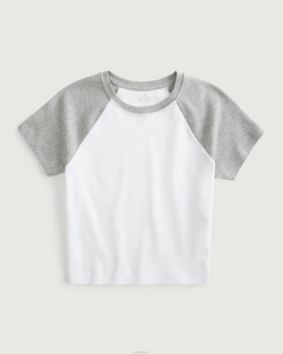 Hollister Kvinder raglan crew t-shirt 2H8Z48 toppe hvid-grå meleret