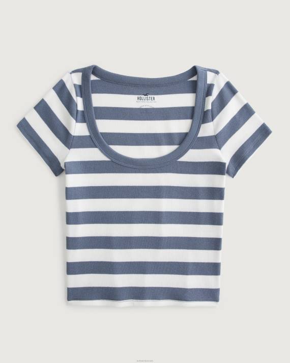 Hollister Kvinder rib scoop baby tee 2H8Z137 toppe hvid stribe