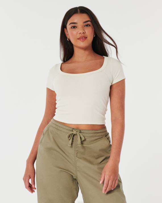 Hollister Kvinder rib scoop baby tee 2H8Z228 toppe fløde