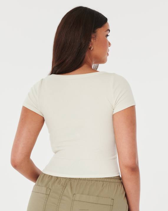 Hollister Kvinder rib scoop baby tee 2H8Z228 toppe fløde