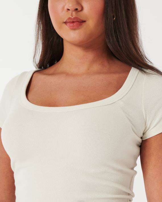 Hollister Kvinder rib scoop baby tee 2H8Z228 toppe fløde