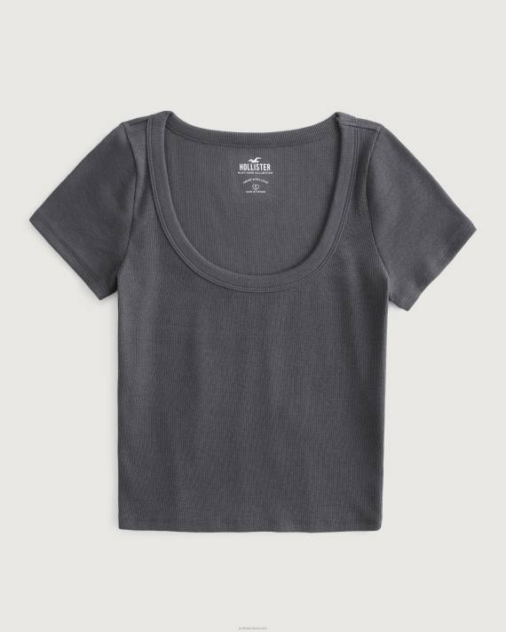 Hollister Kvinder rib scoop baby tee 2H8Z270 toppe mørkegrå flad