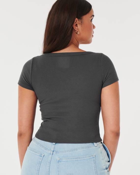 Hollister Kvinder rib scoop baby tee 2H8Z270 toppe mørkegrå flad