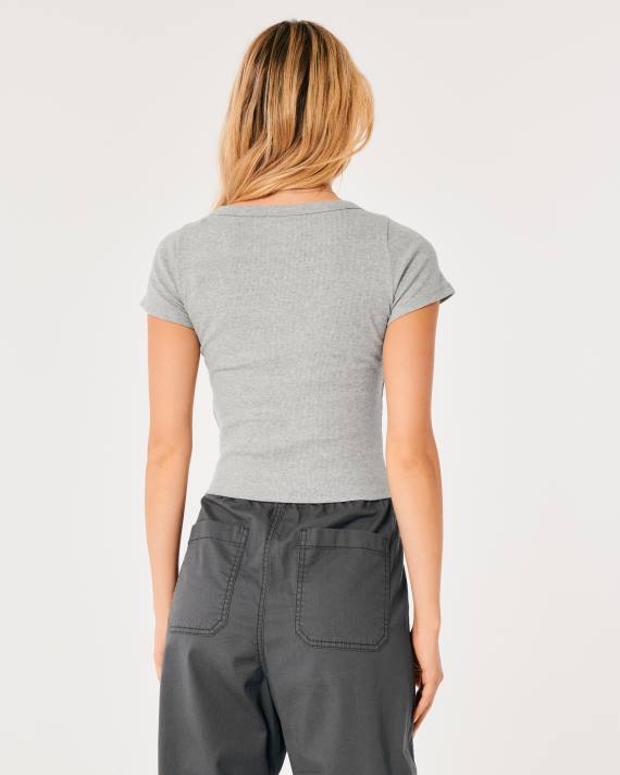 Hollister Kvinder rib scoop baby tee 2H8Z60 toppe lys gråmeleret