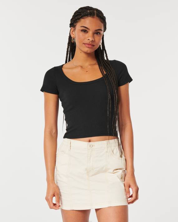 Hollister Kvinder rib scoop baby tee 2H8Z72 toppe sort