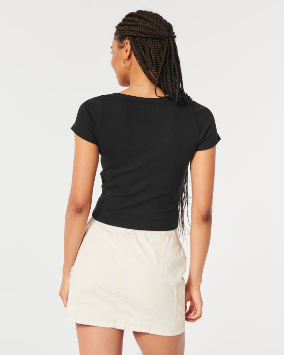 Hollister Kvinder rib scoop baby tee 2H8Z72 toppe sort