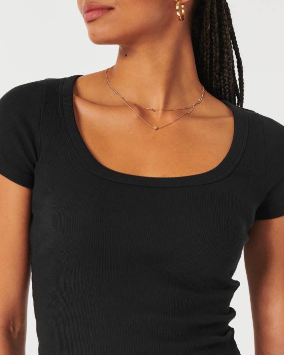 Hollister Kvinder rib scoop baby tee 2H8Z72 toppe sort