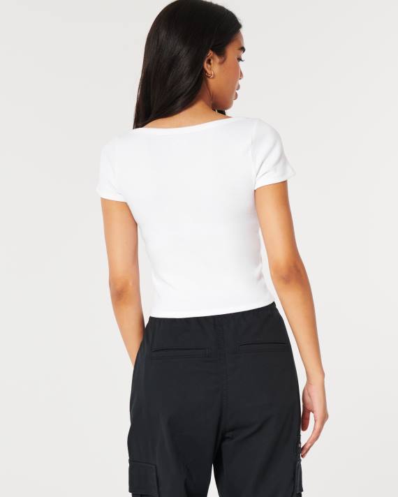 Hollister Kvinder rib scoop baby tee 2H8Z99 toppe hvid