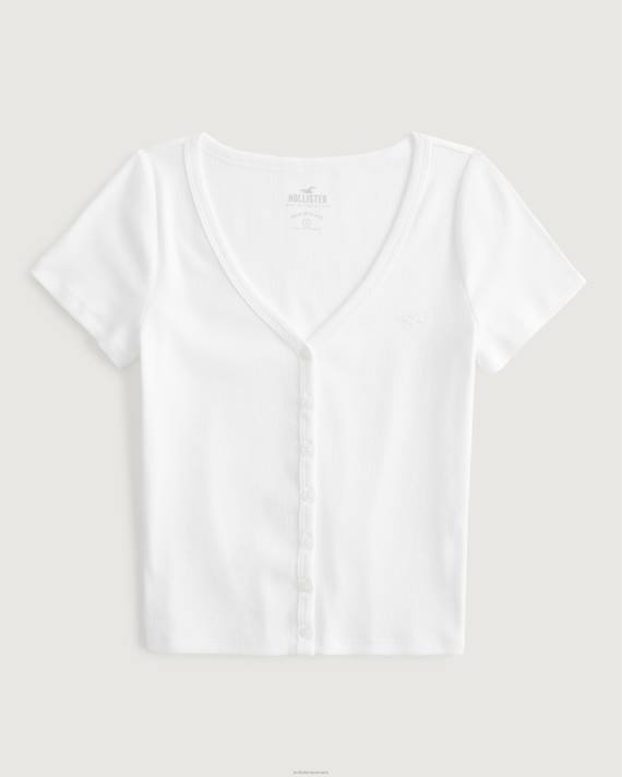 Hollister Kvinder ribkantet top med v-hals og knap 2H8Z312 toppe hvid
