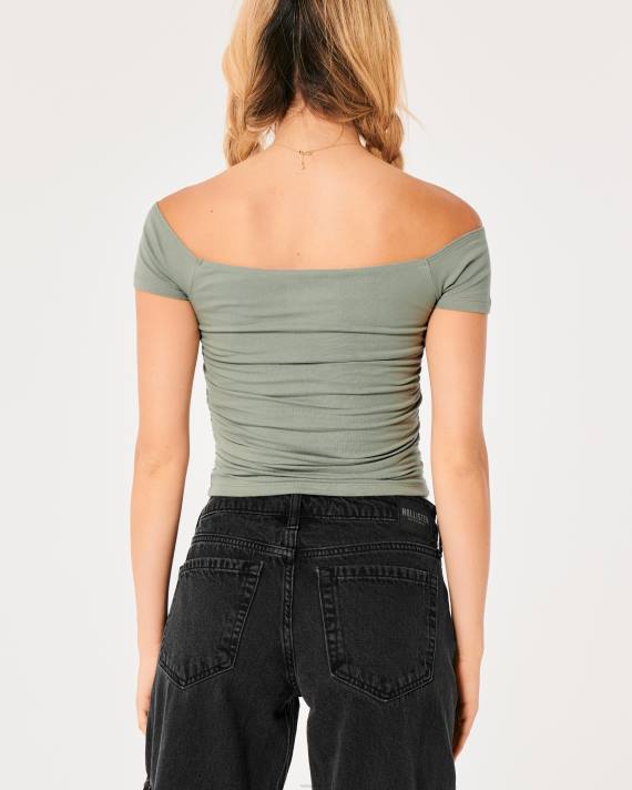 Hollister Kvinder rynket off-the-skulder top 2H8Z103 toppe olivengrøn