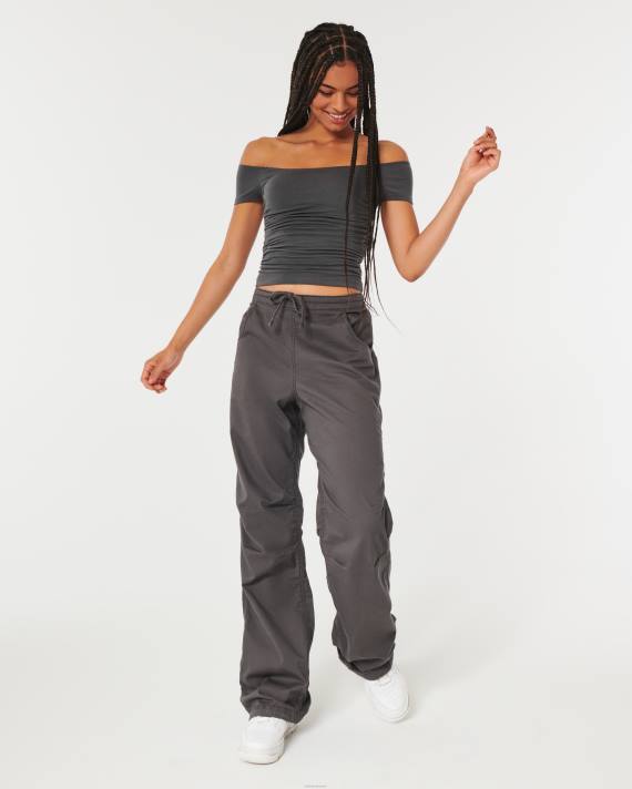 Hollister Kvinder rynket off-the-skulder top 2H8Z141 toppe mørkegrå