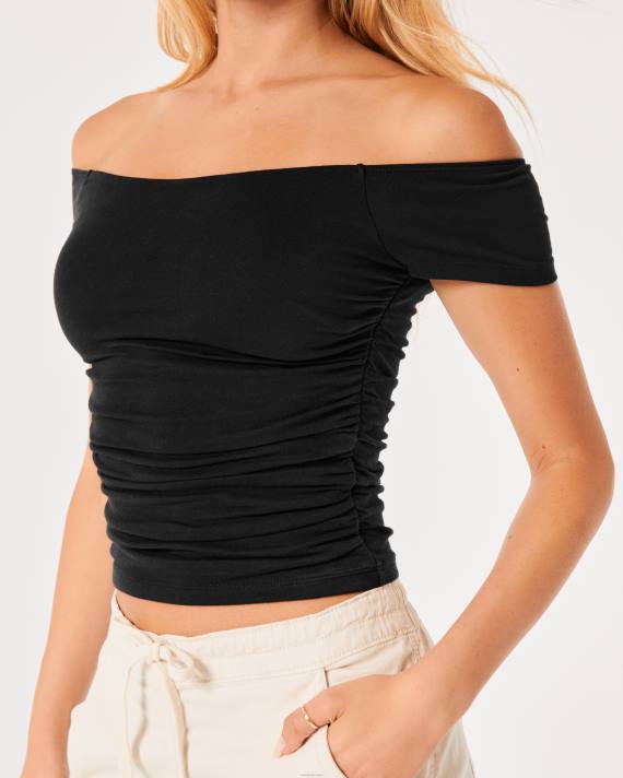 Hollister Kvinder rynket off-the-skulder top 2H8Z38 toppe sort