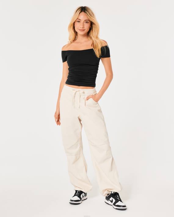 Hollister Kvinder rynket off-the-skulder top 2H8Z38 toppe sort