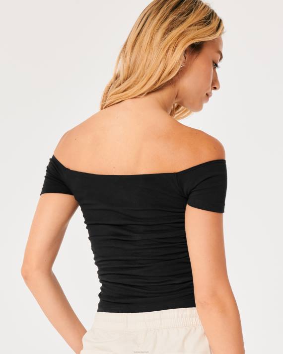 Hollister Kvinder rynket off-the-skulder top 2H8Z38 toppe sort