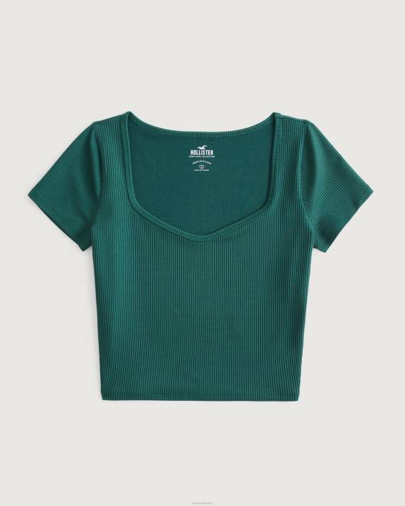 Hollister Kvinder sømløs baby-t-shirt i ribbet stof 2H8Z249 toppe grøn