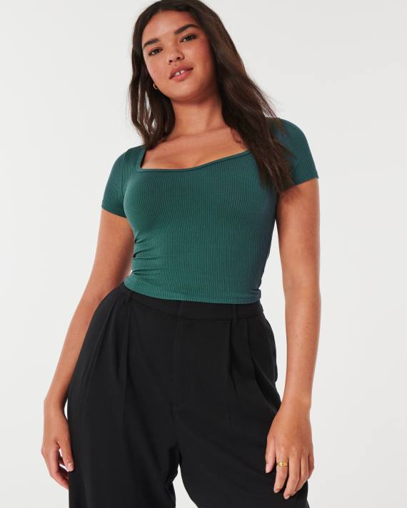 Hollister Kvinder sømløs baby-t-shirt i ribbet stof 2H8Z249 toppe grøn