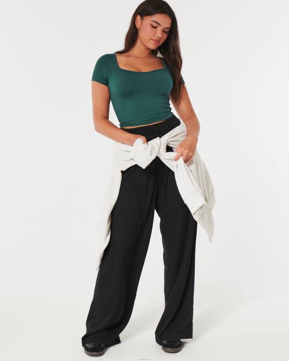 Hollister Kvinder sømløs baby-t-shirt i ribbet stof 2H8Z249 toppe grøn