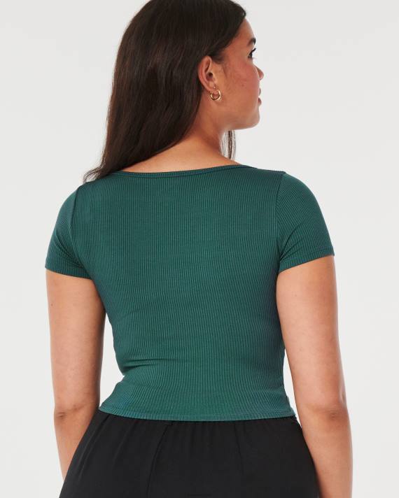 Hollister Kvinder sømløs baby-t-shirt i ribbet stof 2H8Z249 toppe grøn