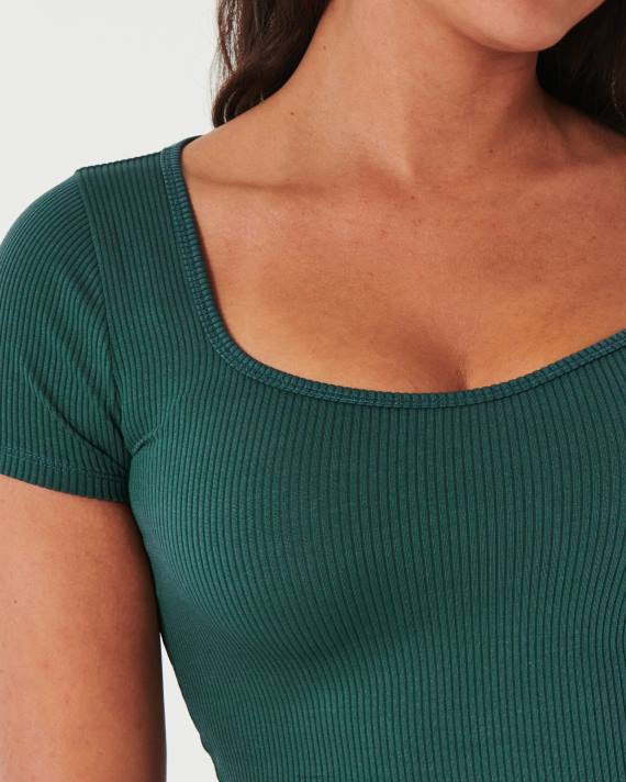 Hollister Kvinder sømløs baby-t-shirt i ribbet stof 2H8Z249 toppe grøn