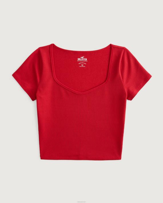 Hollister Kvinder sømløs baby-t-shirt i ribbet stof 2H8Z316 toppe rød
