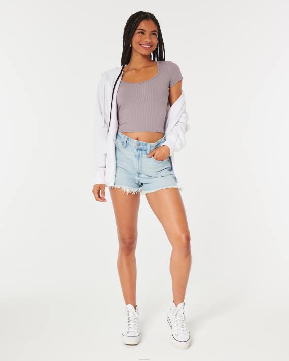 Hollister Kvinder sømløs baby-t-shirt i ribbet stof 2H8Z326 toppe lilla grå