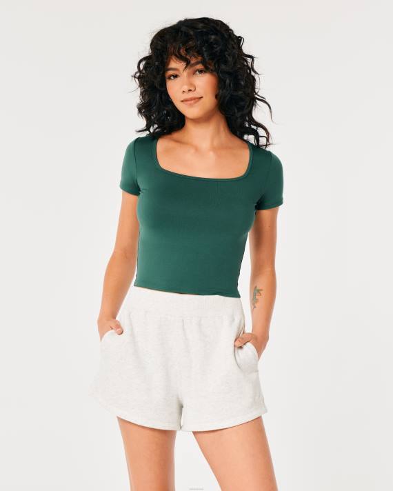 Hollister Kvinder sømløs baby-t-shirt med firkantet hals i stof 2H8Z148 toppe grøn
