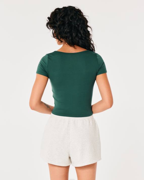 Hollister Kvinder sømløs baby-t-shirt med firkantet hals i stof 2H8Z148 toppe grøn