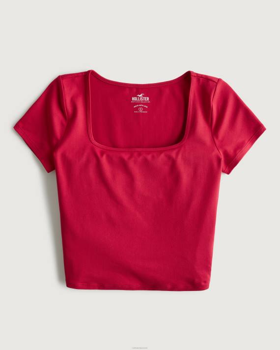 Hollister Kvinder sømløs baby-t-shirt med firkantet hals i stof 2H8Z164 toppe rød