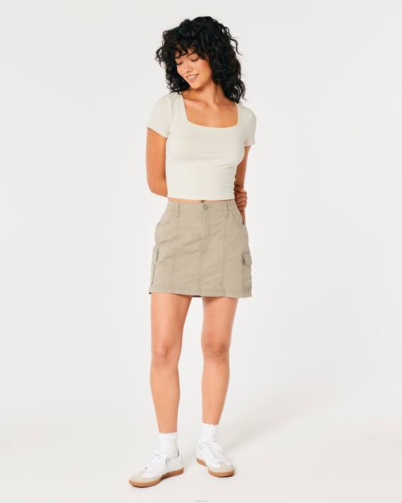 Hollister Kvinder sømløs baby-t-shirt med firkantet hals i stof 2H8Z197 toppe fløde