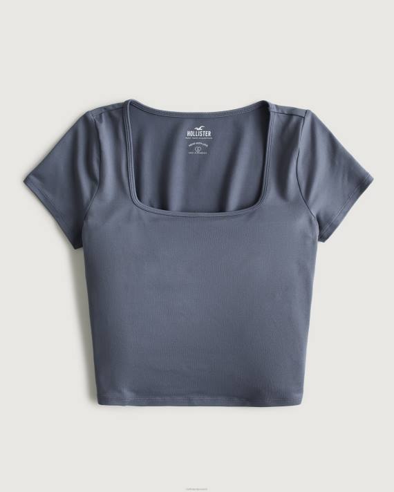Hollister Kvinder sømløs baby-t-shirt med firkantet hals i stof 2H8Z264 toppe flåde