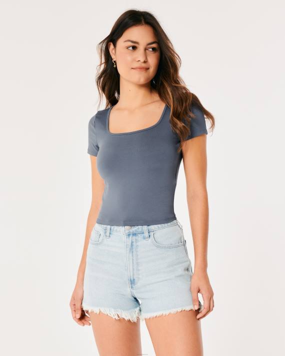 Hollister Kvinder sømløs baby-t-shirt med firkantet hals i stof 2H8Z264 toppe flåde