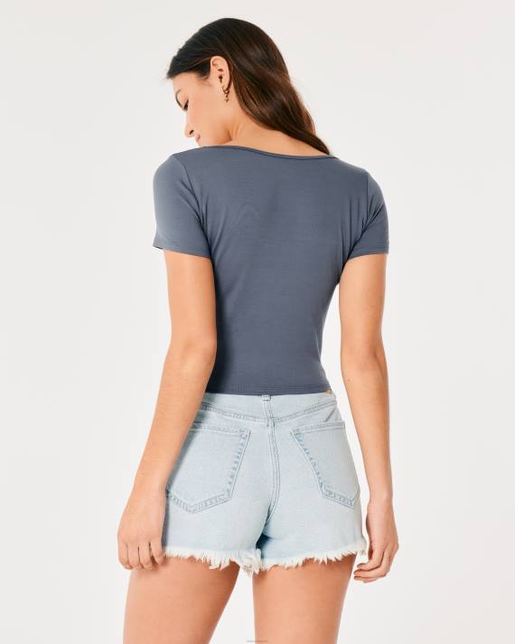 Hollister Kvinder sømløs baby-t-shirt med firkantet hals i stof 2H8Z264 toppe flåde