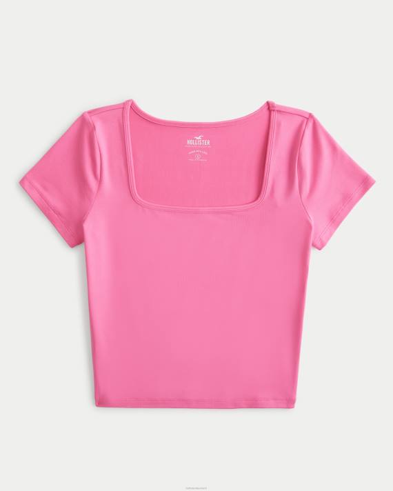 Hollister Kvinder sømløs baby-t-shirt med firkantet hals i stof 2H8Z45 toppe lyserød