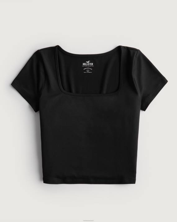 Hollister Kvinder sømløs baby-t-shirt med firkantet hals i stof 2H8Z67 toppe sort