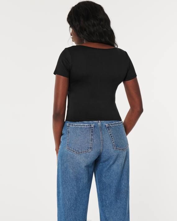 Hollister Kvinder sømløs baby-t-shirt med firkantet hals i stof 2H8Z67 toppe sort