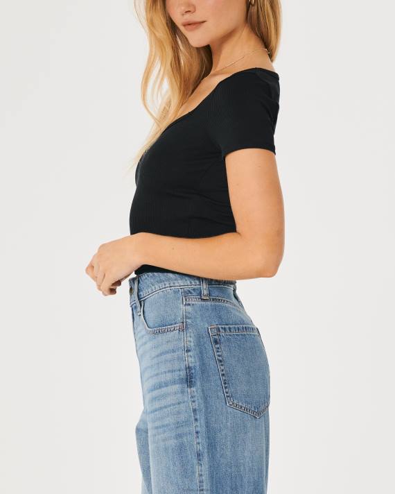 Hollister Kvinder sømløs rib-stof sweetheart baby-t-shirt 2H8Z224 toppe sort