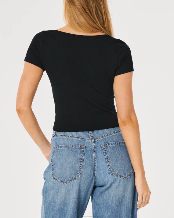 Hollister Kvinder sømløs rib-stof sweetheart baby-t-shirt 2H8Z224 toppe sort