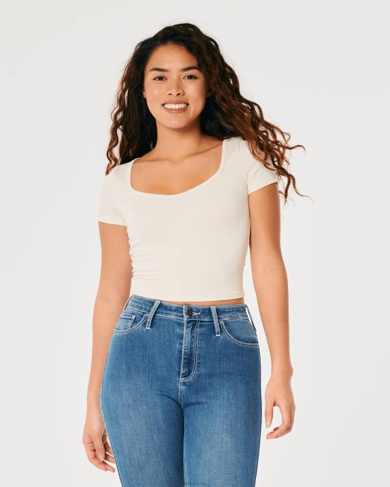 Hollister Kvinder sømløs rib-stof sweetheart baby-t-shirt 2H8Z236 toppe grå